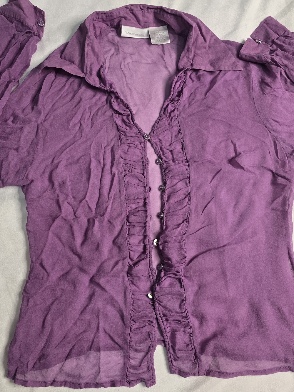 Purple Ruffle-Front Women's Blouse - Picture 4 of 6
